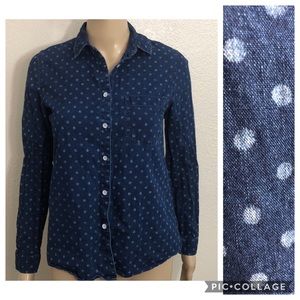 🌻 Madewell Long Sleeve Polka Dot Denim Top